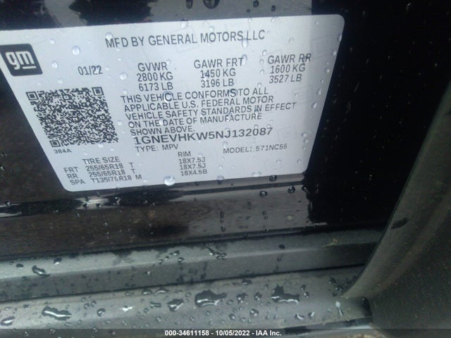 2022 Chevrolet Traverse, VIN: 1GNEVHKW5NJ132087