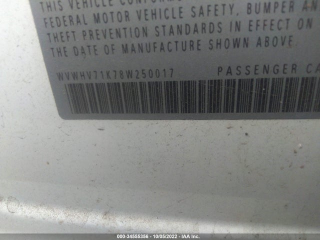 2008 VOLKSWAGEN GTI VIN: WVWHV71K78W250017