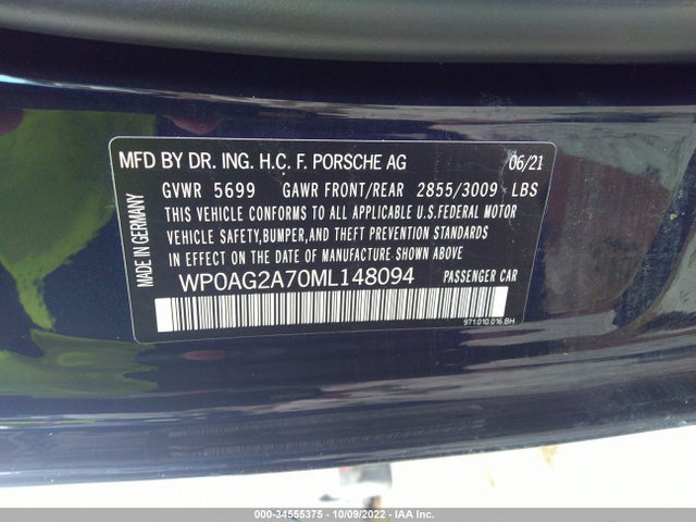 2021 Porsche Panamera, VIN: WP0AG2A70ML148094