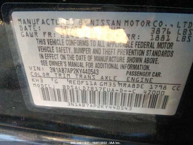 2019 NISSAN SENTRA SV VIN: 3N1AB7AP2KY440543