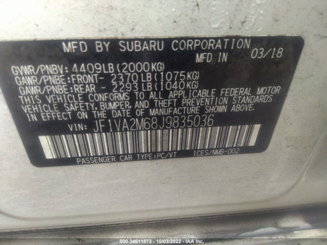 Subaru Wrx Sti 2018 JF1VA2M68J9835036 Image 10