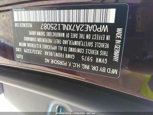 2022 Porsche Panamera, VIN: WP0AE2A7XNL125087
