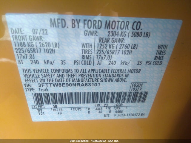 2022 Ford Maverick, VIN: 3FTTW8E90NRA83101