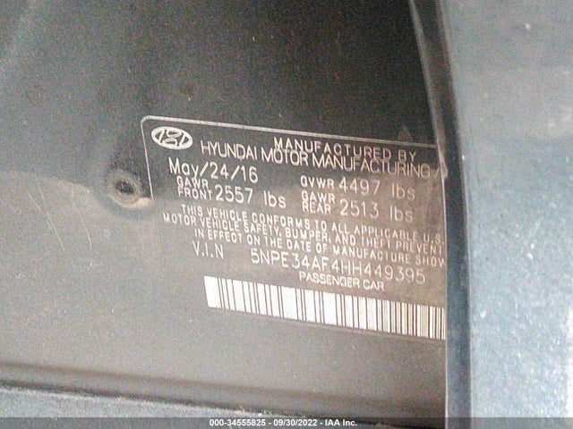 2017 HYUNDAI SONATA SPORT VIN: 5NPE34AF4HH449395