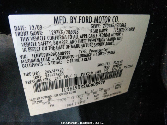 Lincoln MKS 2010 1LNHL9DR2AG608999 Image 14