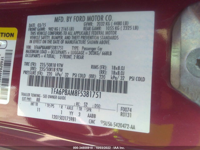 2015 Ford Fastback, VIN: 1FA6P8AM8F5381751