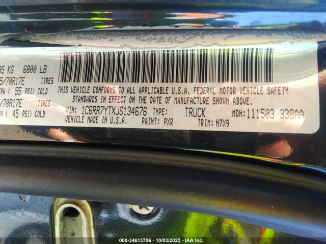 2018 RAM 1500 REBEL VIN: 1C6RR7YTXJS134676
