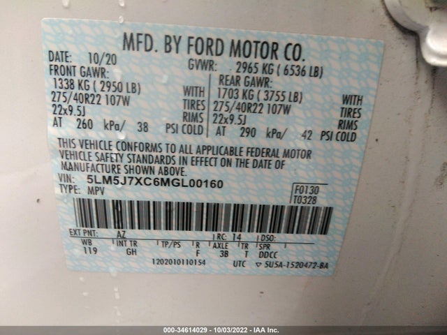 2021 Lincoln Aviator, VIN: 5LM5J7XC6MGL00160