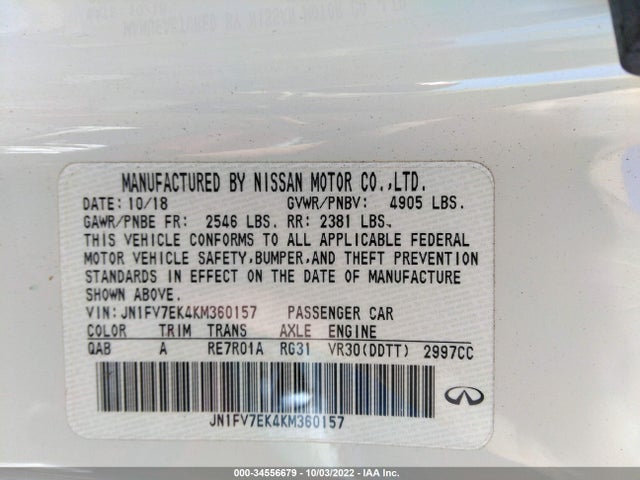 2019 Infiniti Q60, VIN: JN1FV7EK4KM360157