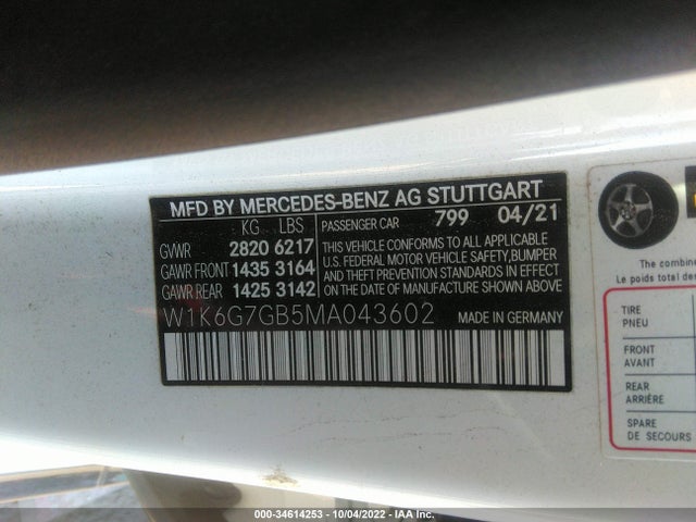 2021 Mercedes-Benz S-Class, VIN: W1K6G7GB5MA043602