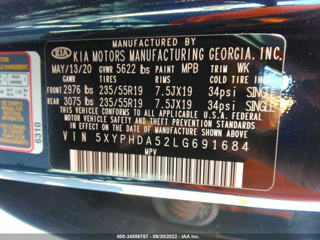 2020 Kia Sorento, VIN: 5XYPHDA52LG691684