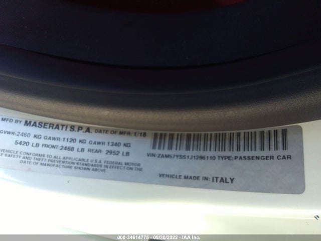 ZAM57YSS1J1286110 Maserati Ghibli S Gransport