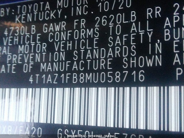 2021 Toyota Avalon, VIN: 4T1AZ1FB8MU058716