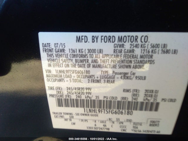 Lincoln Mks Ecoboost 2015 1LNHL9FT5FG606180 Image 11