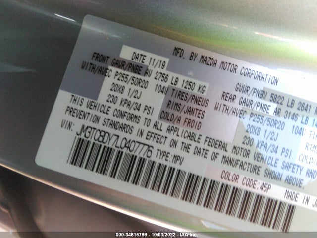 2020 Mazda CX-9, VIN: JM3TCBDY7L0407776