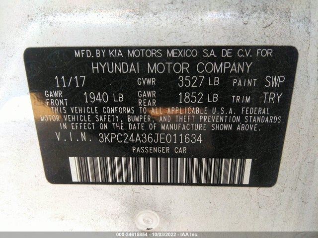 Hyundai ACCENT SE 2018 3KPC24A36JE011634 Image 10