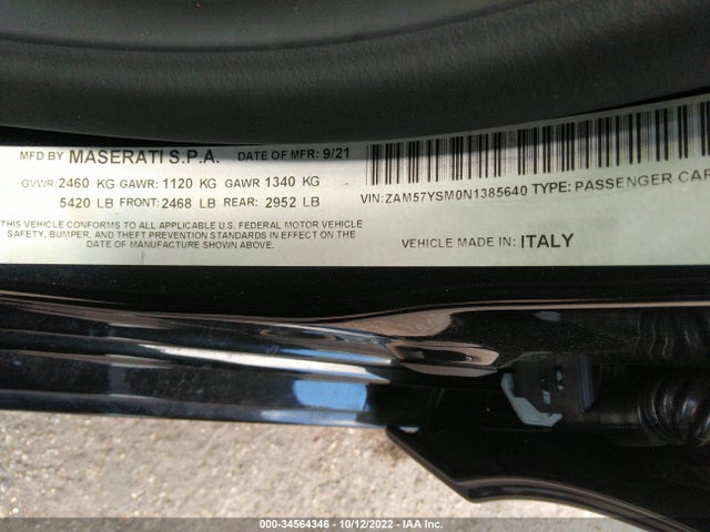 2022 Maserati Ghibli, VIN: ZAM57YSM0N1385640