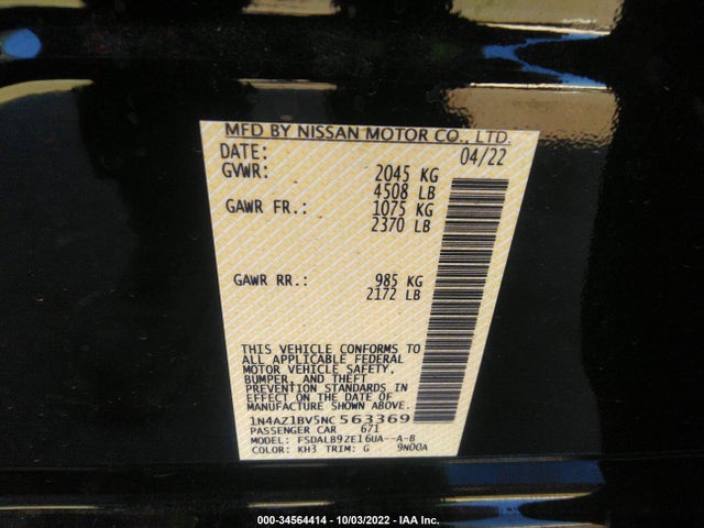 2022 Nissan Leaf, VIN: 1N4AZ1BV5NC563369