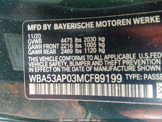2021 BMW 4 Series, VIN: WBA53AP03MCF89199