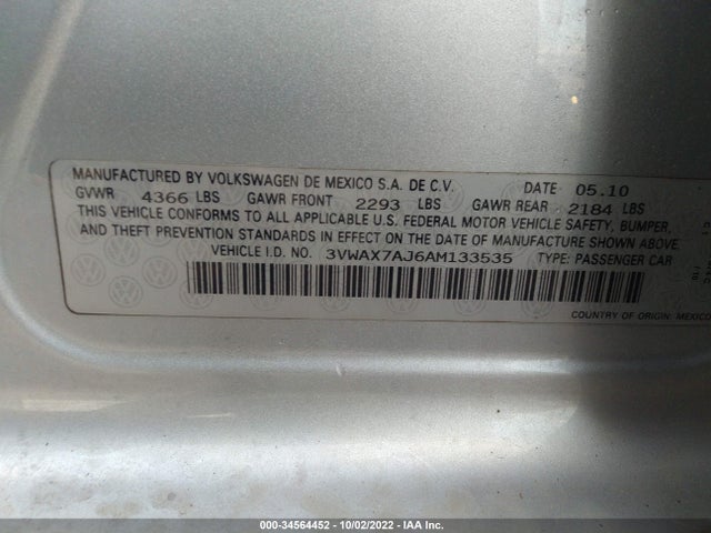 Volkswagen JETTA SEDAN 2010 3VWAX7AJ6AM133535 Image 10