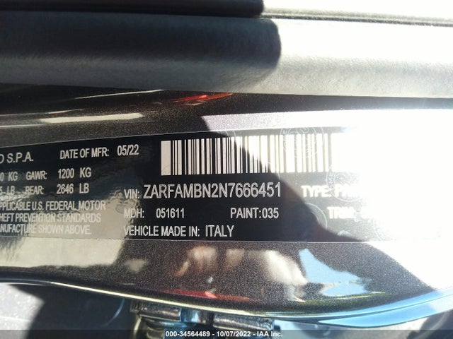 2022 Alfa Romeo Giulia, VIN: ZARFAMBN2N7666451