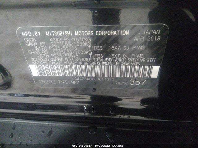 JA4AP3AUXJU017010 Mitsubishi Outlander Sport 2.0