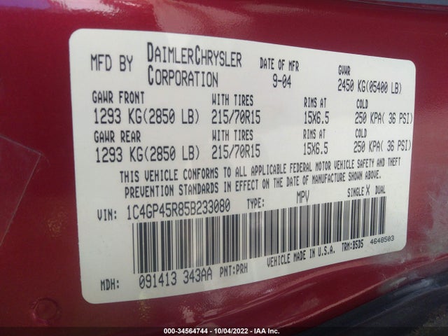 1C4GP45R85B233080 Chrysler Town & Country