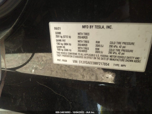 Tesla Model Y 2021 5YJYGAEE9MF217854 Image 10