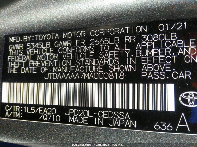 2021 Toyota Mirai, VIN: JTDAAAAA7MA000818
