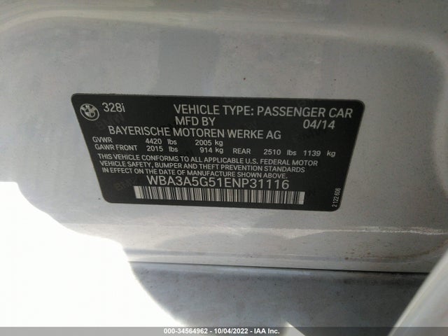 BMW 3 Series 328i 2014 WBA3A5G51ENP31116 Image 9
