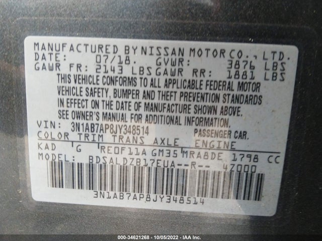 Nissan Sentra 2018 3N1AB7AP8JY348514 Image 11