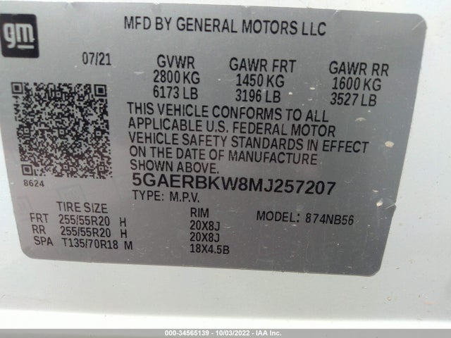 2021 Buick Enclave, VIN: 5GAERBKW8MJ257207