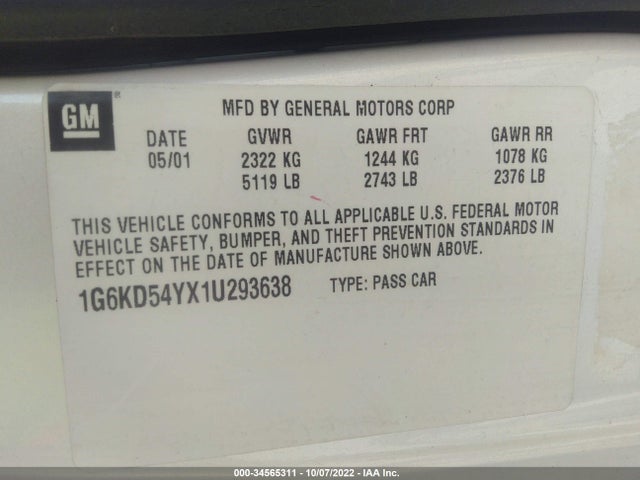 Cadillac Deville 2001 1G6KD54YX1U293638 Image 11