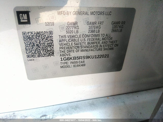 2019 Cadillac CT6, VIN: 1G6KB5RS9KU122021