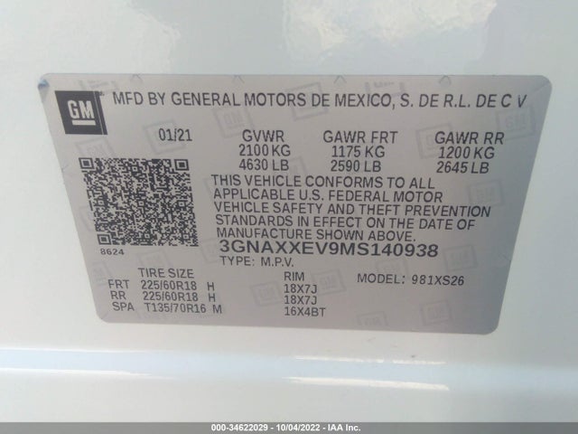 Chevrolet Equinox Premier 2021 3GNAXXEV9MS140938 Image 10
