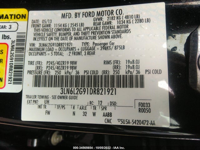 Lincoln MKZ 2013 3LN6L2G91DR821921 Image 9