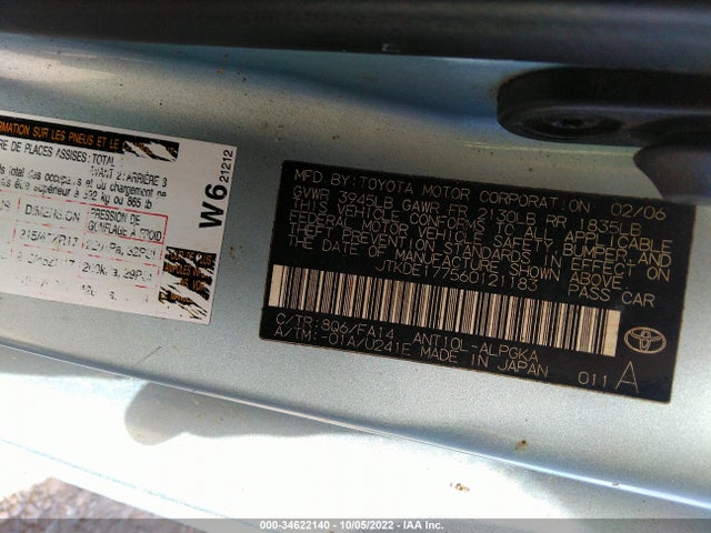 2006 SCION TC VIN: JTKDE177560121183