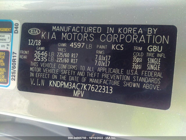2019 Kia Sportage, VIN: KNDPM3AC7K7622313