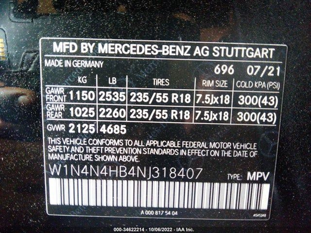 2022 Mercedes-Benz GLA-Class, VIN: W1N4N4HB4NJ318407