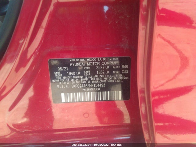 2022 Hyundai Accent, VIN: 3KPC24A65NE154493
