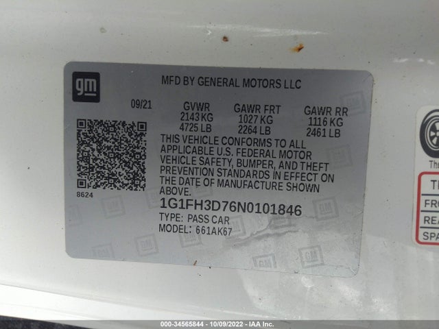 2022 Chevrolet Camaro, VIN: 1G1FH3D76N0101846