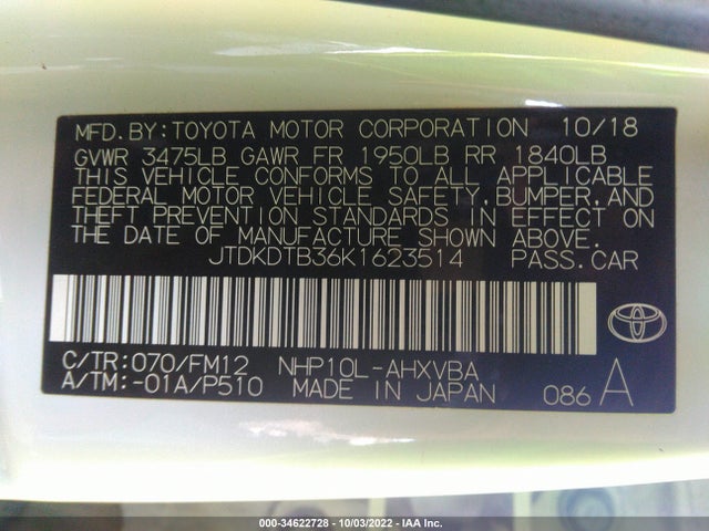 2019 Toyota Prius, VIN: JTDKDTB36K1623514