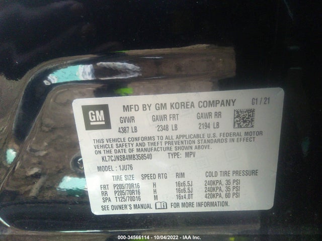 Chevrolet TRAX LS 2021 KL7CJNSB4MB358540 Image 9