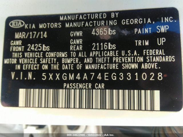 5XXGM4A74EG331028 KIA Optima