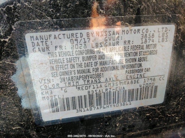 2017 Nissan Sentra, VIN: 3N1AB7AP6HY403861