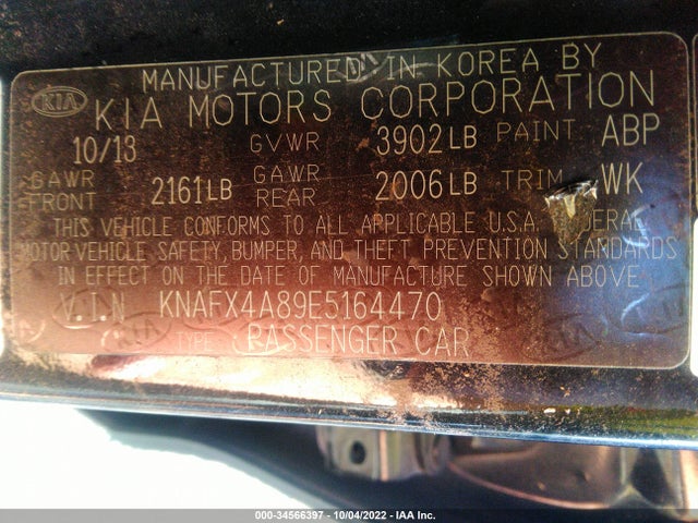 34566397 :رقم المزاد ، KNAFX4A89E5164470 vin ، 2014 Kia Forte Ex مزاد بيع