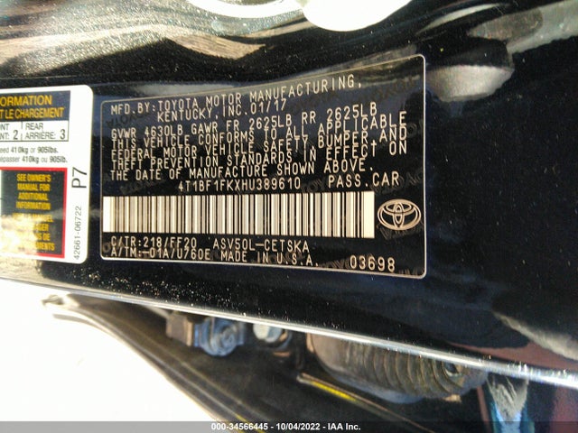 Toyota CAMRY SE 2017 4T1BF1FKXHU389610 Image 9