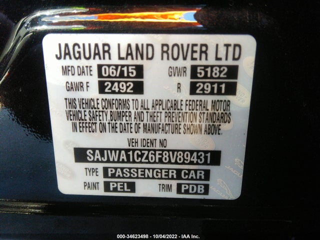 2015 Jaguar XJ, VIN: SAJWA1CZ6F8V89431