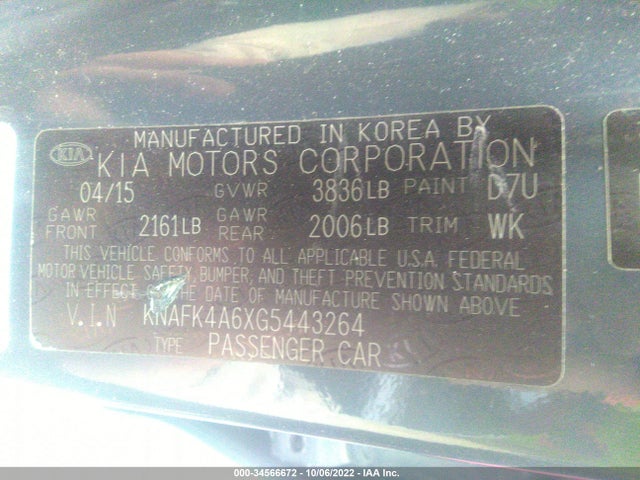 2016 KIA FORTE LX VIN: KNAFK4A6XG5443264