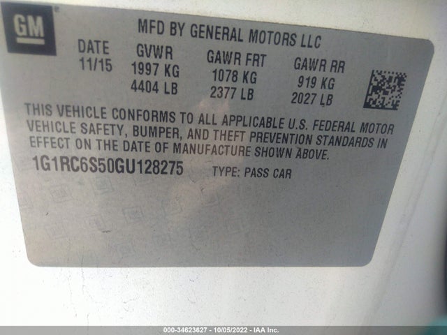 2016 Chevrolet Volt, VIN: 1G1RC6S50GU128275